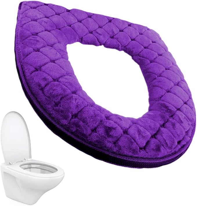 Toilet Seat Cover, Toilet Seat Cushion Warmer Washable Cover Pads with Zipper, Purple