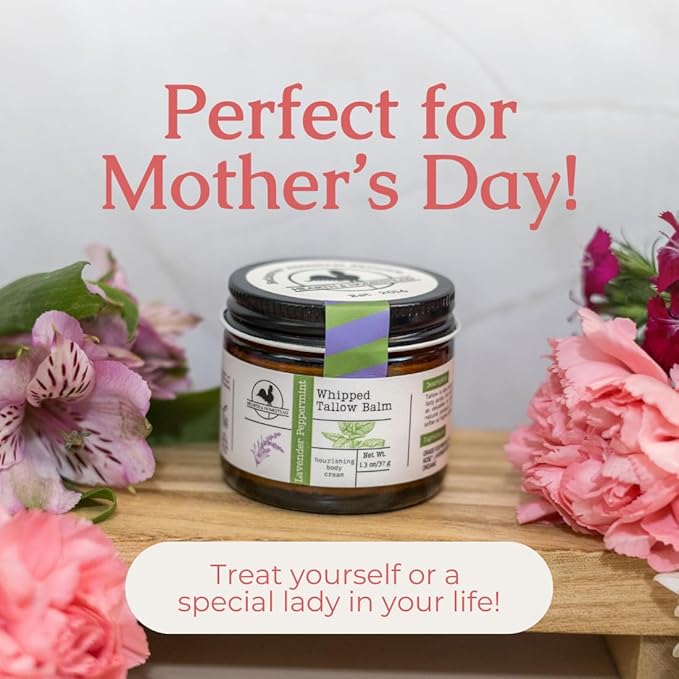 Hearth and Homestead: Handmade Whipped Tallow Balm (Lavender Peppermint): Organic Body Butter with Infused Olive Oil- 1.3 oz