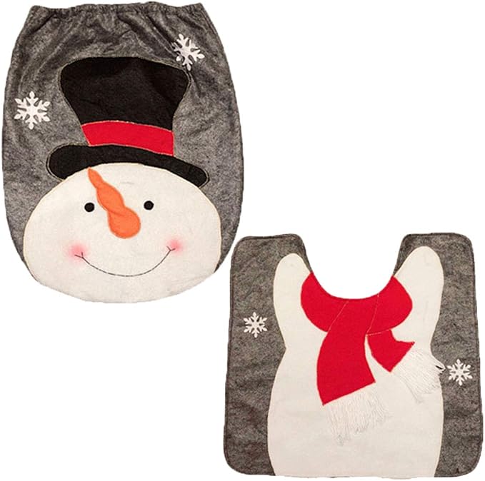 HESHIFENG. party & accessories Christmas Snowman Santa Deer Toilet Seat Cover and Rug Set Red Christmas Decorations Bathroom (Snowman Style 2)
