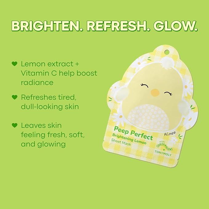 TONYMOLY x Squishmallows 6-Piece Easter Sheet Mask Gift Set – Aimee Vitamin C Lemon + Satine Rose Chamomile – Hydrating K-Beauty Masks, Easter Basket Gift & Party Favor for Teens & Girls