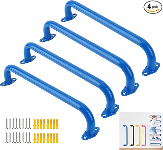 BiJun17 inch Metal Playground Handles,Monkey Bars Indoor Heavy Duty Safety Ceiling Grab Bars for Indoor Outdoor Playgrounds Climbing Frames,Treehouses,and Wall ladders (Blue Set of 4)