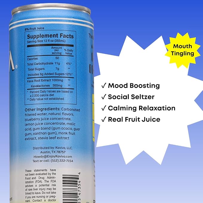 Kaviva | Kava & Soda Seltzer | Social Relaxation | Calming Effects | 50 calories | Natural Unwinding | All Natural | Non-ALC Functional Beverage | Refreshing Alternative | Clean Ingredients | Vegan