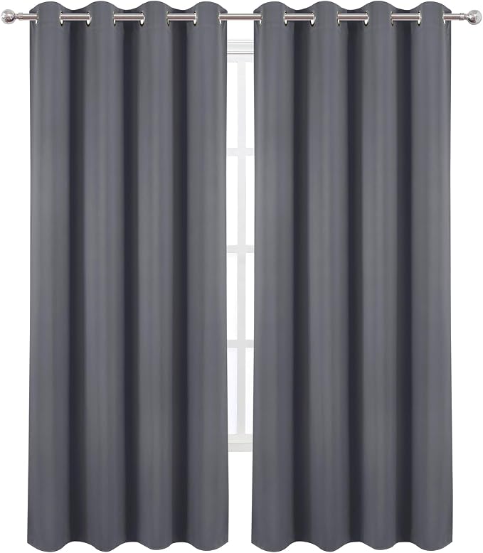 LEMOMO Blackout Curtains 52 x 90 Inch Long Grey Curtains Set of 2 Panels Room Darkening Curtains for Bedroom and Living Room