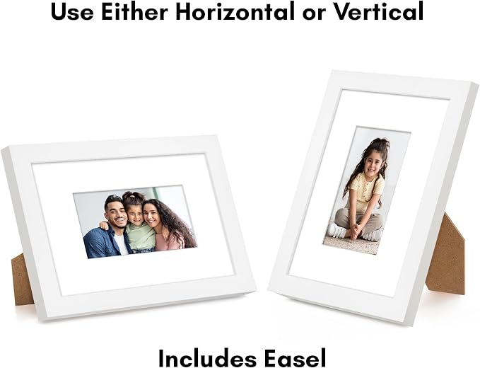 Americanflat 6x8 Picture Frame - Matted to 3x5 - Engineered Wood - White | Shatter-resistant glass, wall or tabletop display with included easel, sawtooth hangers included, use with or without mat
