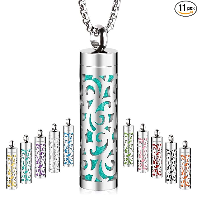 Maromalife Essential Oil Necklace for Women, 316L Stainless Steel Aromatherapy Pendant Diffuser Necklace, Essential Oil Jewelry Gift for Men Women, Christmas, Birthday
