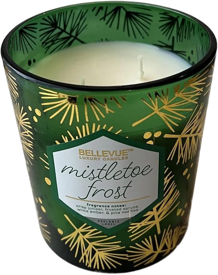 Bellevue Luxury Candles, 12 OZ Fragranced Candle, Soy Blend Wax, Essential Oils, Long-Lasting Burn, Home Fragrances, Aromatherapy Home Scented Candles Scent Mistletoe Frost