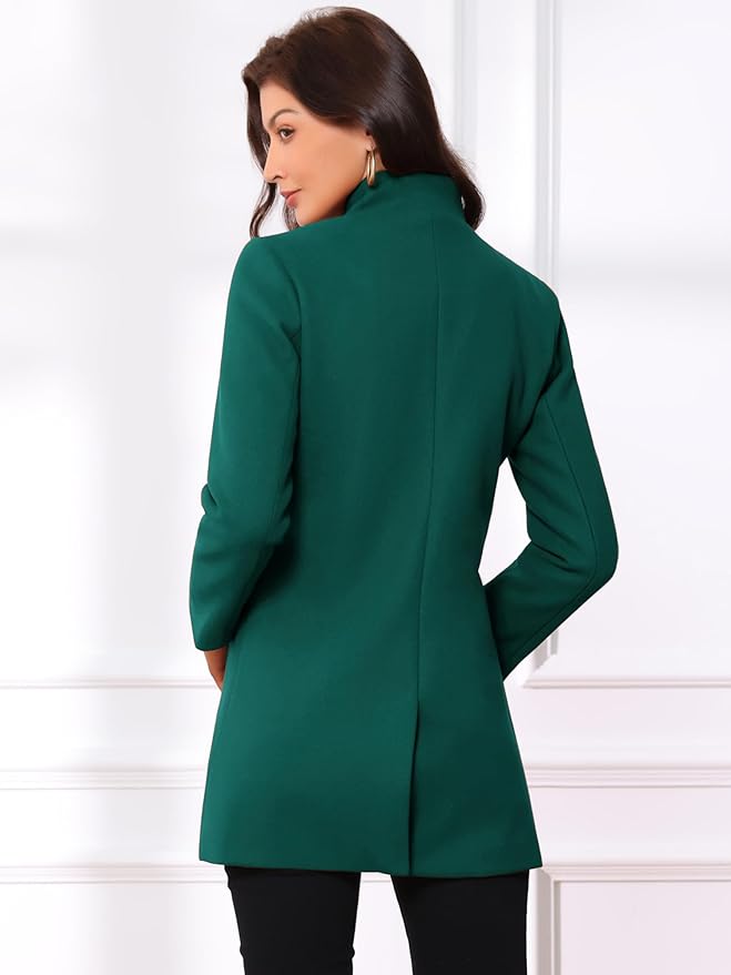 Allegra K Women's Winter Overcoat Mid-Long Stand Collar Single Breasted Coat Outerwear