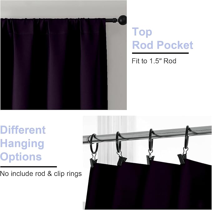 Simplebrand Ava BlackBerry Blackout Curtains for Bedroom 84 Inch Length 2 Panels Set, Solid Thermal Insulated Privacy Nursery Window Treatment Curtains Blackout Drapes, W40 x L84 Inch, BlackBerry