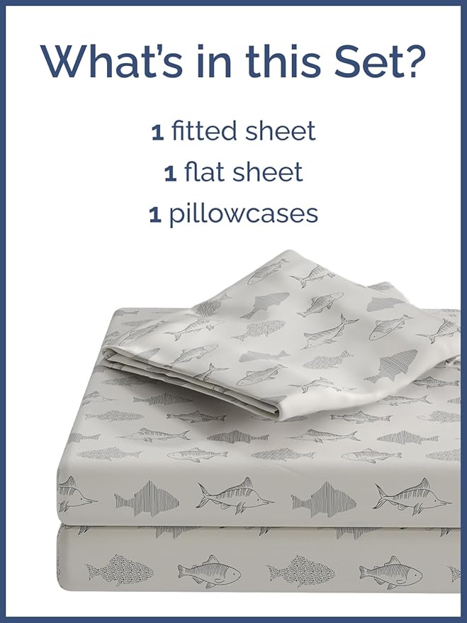 Kids Twin XL Size Bed Sheet Set - 3 Piece Kids Loft Bed Sheets - Fish Sea Animal Themed Bedding - Soft, Cute - Breathable and Machine Washable - Ocean Animal Bed Set for Boys, Girls, Teens & Toddlers