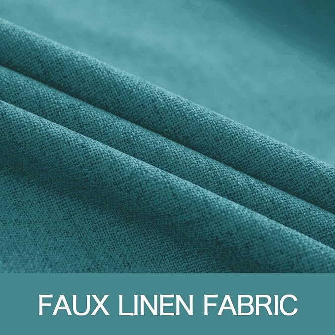 MIULEE 100% Blackout Linen Textured Curtains for Bedroom Solid Thermal Insulated Teal Grommet Room Darkening Curtains & Drapes Luxury Decor for Living Room 52 x 45 Inch (2 Panels)
