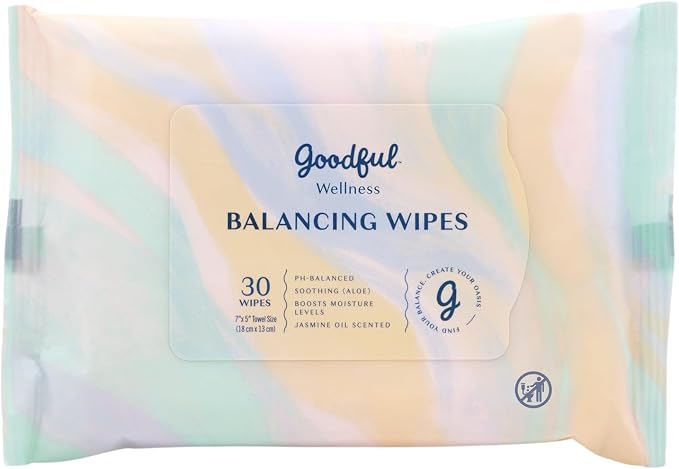 Goodful Wellness Balancing Wipes 30ct – pH-Balanced Feminine Wipes for Freshness and Hydration, Soothing Aloe, Jasmine Oil Scented, Gentle and Hypoallergenic, Perfect for On-The-Go Use
