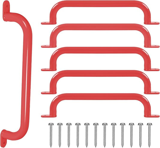 ESPETS 17 Inch 6 Pieces Red Steel Handles for Outdoor Playground Accessories - Swing Set Attachment Grab Bars, Playset Safety Handles, Indoor Monkey Bars for Jungle Gym, Playhouse, Climbing Frame