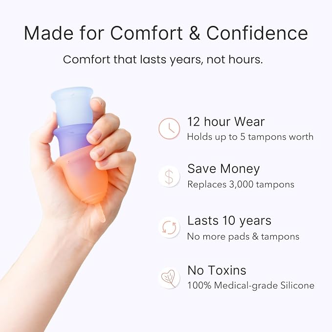Lena Menstrual Cup Original - Soft Medical-Grade Silicone Period Cups for Women Heavy Flow, Reusable and Comfortable 12-Hour Leak-Free Protection, Beginner-Friendly Feminine Care - Large, Pink