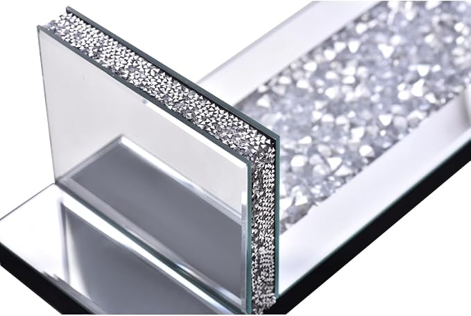 Mirrored Wall Candle Sconces Holder Set of 2, Wall Decor Living Room | Crystal Crushed Diamond Silver Wall Decorations, Ideal for Entryway, Hallway, Bedroom, Dining Room