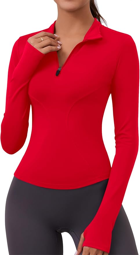 LOMON Womens Long Sleeve Workout Tops Quick Dry Quarter Zip Pullover Crop Yoga Athletic Slim Fit Shirts