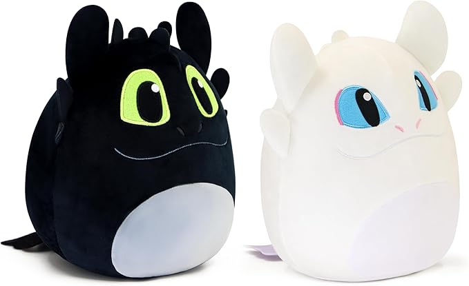 Black Dragon Plush, 8-Inch Soft Stuffed Animal Toy, Round Kawaii Plushie, Fantasy Creature Gift for Kids & Fans (White Black)
