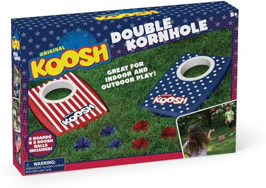 Koosh Double Kornhole 4th of July - Cornhole Set for Kids - Outdoor Toys for Boys and Girls - Perfect for Beginners - Preschool Toys, Easy Storage, 2 Kornhole Board, 6 Koosh Balls Included, Ages 5+