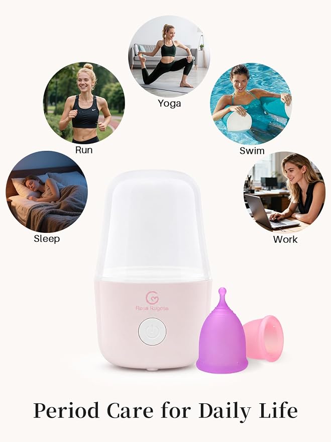 ROSA RUGOSA Menstrual Cup Sterilizer Fits Menstrual Cups and Disc, See-Through Design, Includes Measuring Cup, Auto Shut Off, for Home, Dorm and Travel