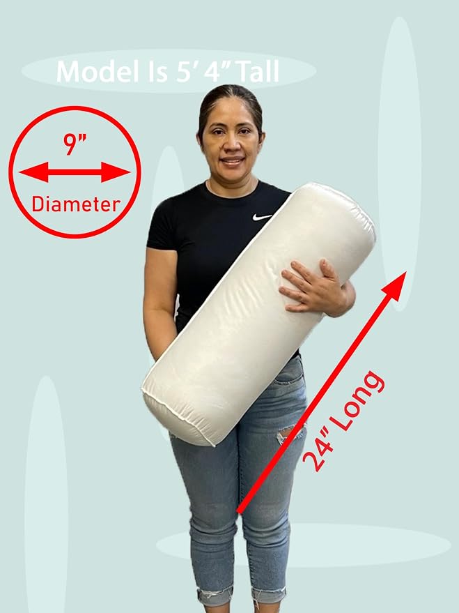 Pillowflex Bolster Pillow (9x24) - Round Roll Pillow Bolster Insert, Plush Polyester-Filled Insert for Decorative Shams, Odorless, Lint and Dust-Free Polyester Filling, No Lumps - (White)