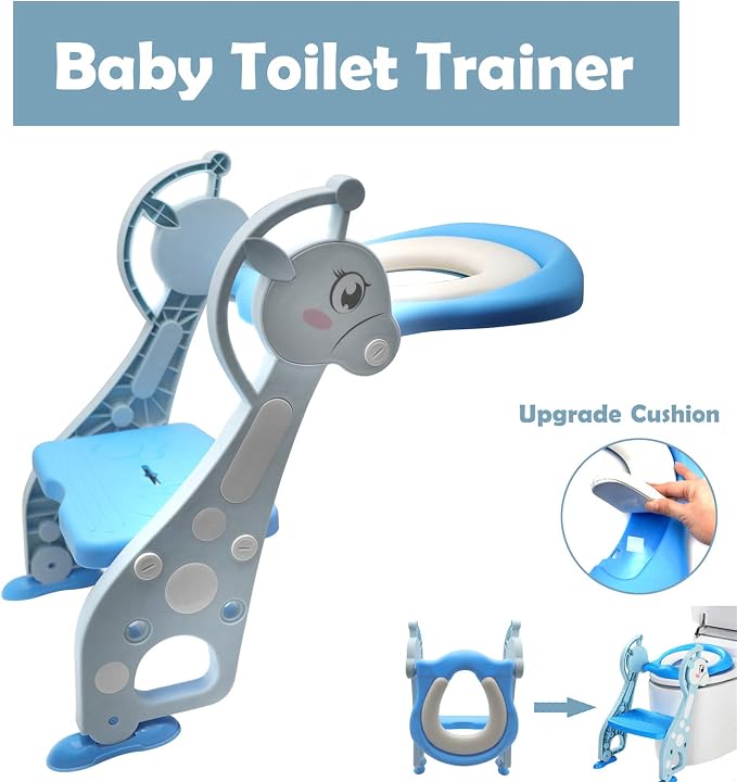 SMT- Giffgaff Potty Training Toilet Ladder Seat With Upgraded Cushion Step Stool Ladder Toilet Chair/Toilet Trainer for Baby Toddler Kids Children In Green [P/N: ET-BABY001-BLUE STEP]