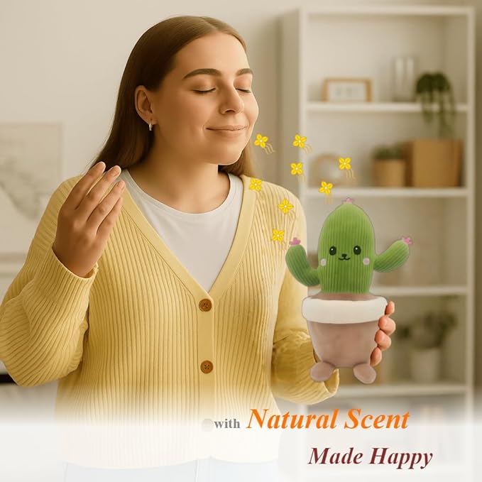 Stuffed Plant Plush Toy, Happy Face Flower Plushies Plant Pillow Decorationr with Natural Scent, Adorable Stuffed Flower for Christmas Horror Plush Halloween(Cactus)