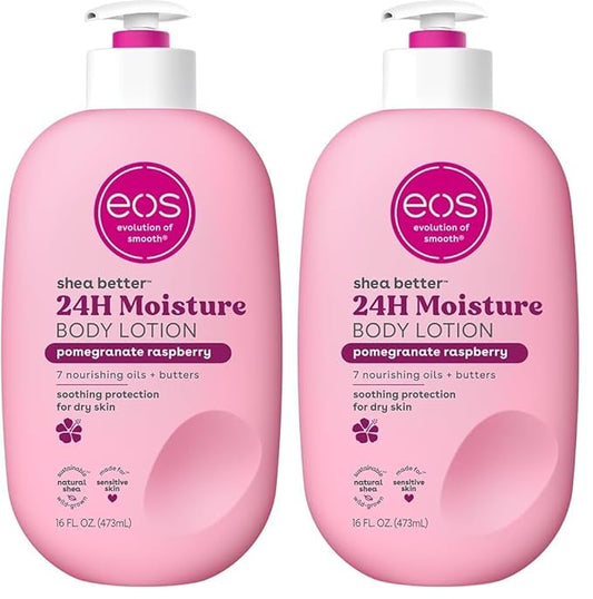 eos Shea Better Body Lotion Pomegranate Raspberry,24-Hour Moisture Skin Care,Lightweight & Non-Greasy,Natural Shea,Vegan,16 fl oz,(Pack of 2)