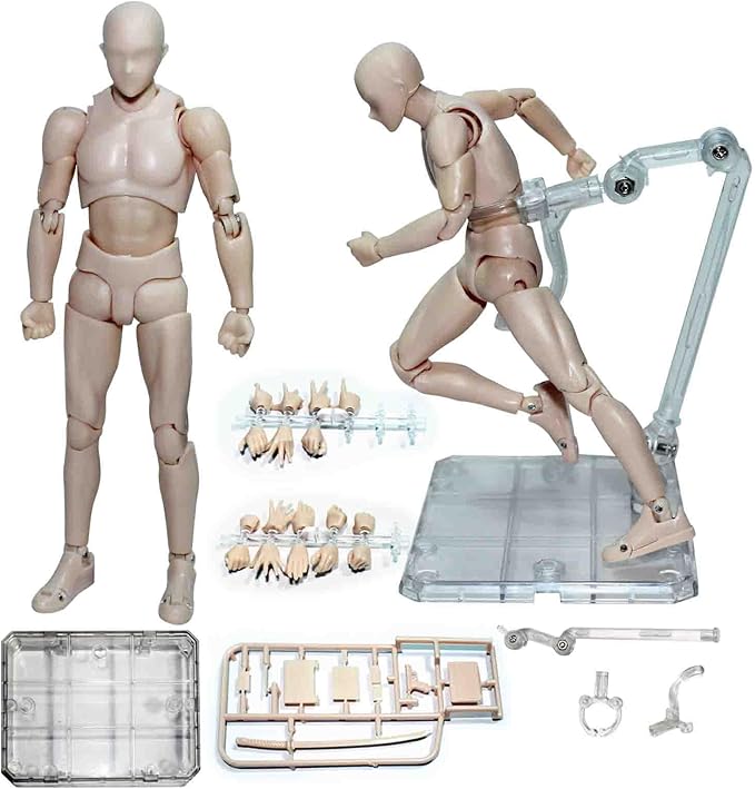 AXITWXIT Action Figures Body-Kun DX & Body-Chan DX PVC Figure Model Drawing for S H Figuarts with Box for Artists (Skin Color, Male)