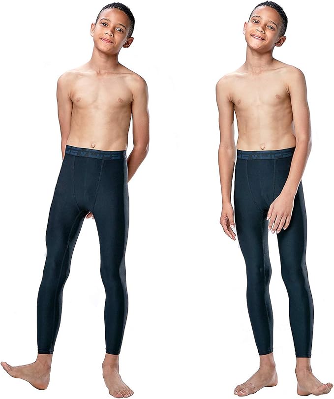 DEVOPS 2 Pack Youth & Boys Thermal Compression Baselayer Sport Tights Fleece Lined Pants & Long Sleeve Top