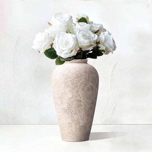Ceramic Flower Vase Home Decor - 9.2 inch Large Farmhouse Table Vases, Rustic Decorative Vases for Kitchen Living Room Coffee Dining Shelf Mantel Decoration