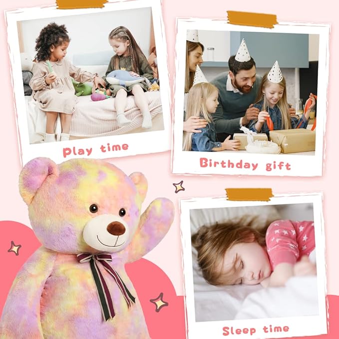 Tezituor Big Teddy Bear,52'' Giant Stuffed Animal,Large Soft Bear Plush Toy,Plushie for Warmth & Comfort for Girlfriend Girls Boys Girlfriend for Valentine, Christmas, Birthday,Rainbow Yellow