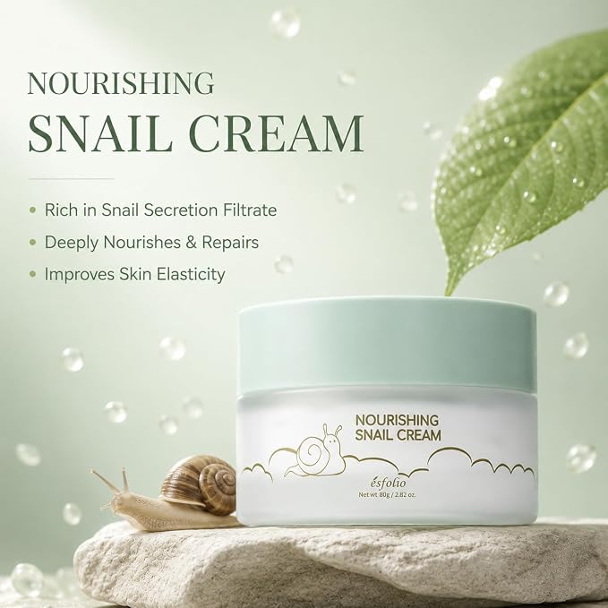 esfolio made in Korea Snail Nourishing Cream 2.82 Oz, Daily Facial Moisturizer with Snail Extract, Lightweight Face Cream for Soft and Comfortable Skin, Fast Absorbing Korean Skincare