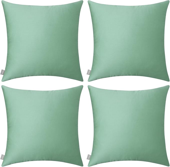 Thmyo 4-Pack 100% Cotton Comfortable Solid Decorative Throw Pillow Case, Square Cushion Cover Pillowcase Sublimation Blank Pillow Covers DIY Throw Pillowcase for Sofa(16x16 inch/ 40x40cm,Mist Green)