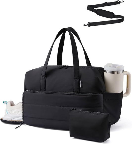 LOVEVOOK Small Gym Bag for Women with Large Tumbler Holder Pocket, Carry on Weekender Travel Duffel Bag with Shoe Compartment, Overnight Mini Personal Bag with pouch for Workout Sport Dance Yoga