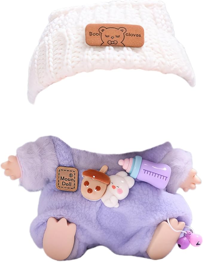 Designer Clothes Set for 15cm/17cm Dolls, Doll Knit Outfit Accessories with Purple Sweater Overall, Purple Camera and Beanie, DDK-Purple