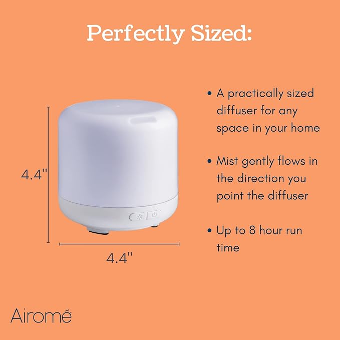 Airome Simple 120 mL BPA-Free Plastic LED Light-up Diffuser with Directional Mist Ideal for Pointing at Face, White