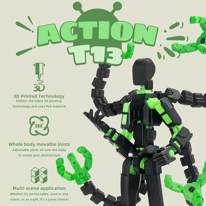 T13 Action Figure, Assembly Completed T13 Action Figures,T 13 3D Printed Toys - The Premium Action Figures for Sci-Fi Enthusiasts,Four Claws Robot (Black Green, 5.2 Inch)