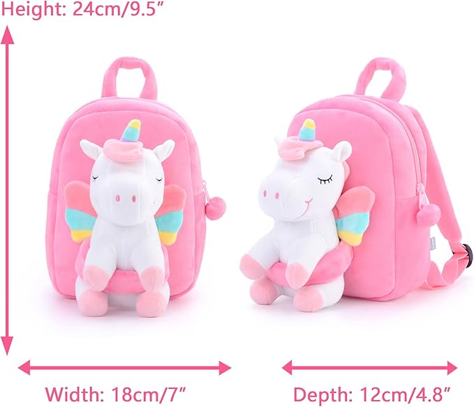 Gloveleya Unicorn Kids Backpack – Soft Plush Toddler Backpack for Girls, Cute Back-to-School Gift, Preschool Bag for Snacks, Toys & Books, Travel & Everyday Use, 9 Inches