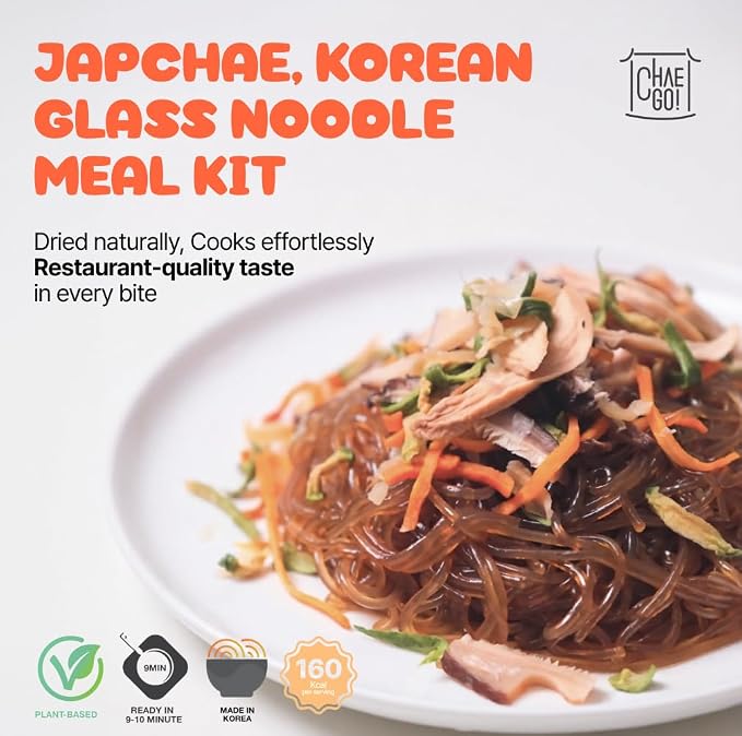 Chaego Japchae Korean Glass Noodles Stir-Frying Vegan Asian Prepared Meals Self Heating Instant 2 serving