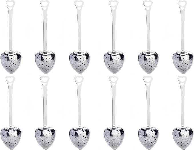 Long Grip Tea Filter, Stainless Steel Heart Shaped Tea Infuser Spoons
