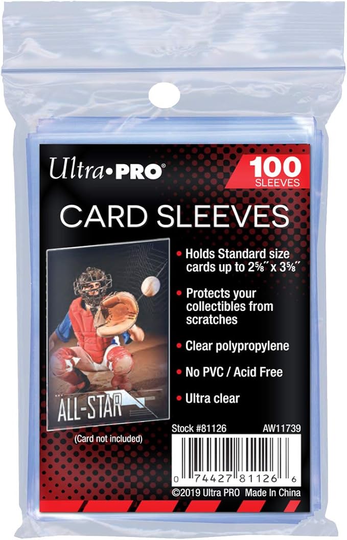 Ultra Pro 100 Pcs Soft Card Sleeves, 2 5/8 x 3 5/8-Inches Pack of 1 (Package may vary)