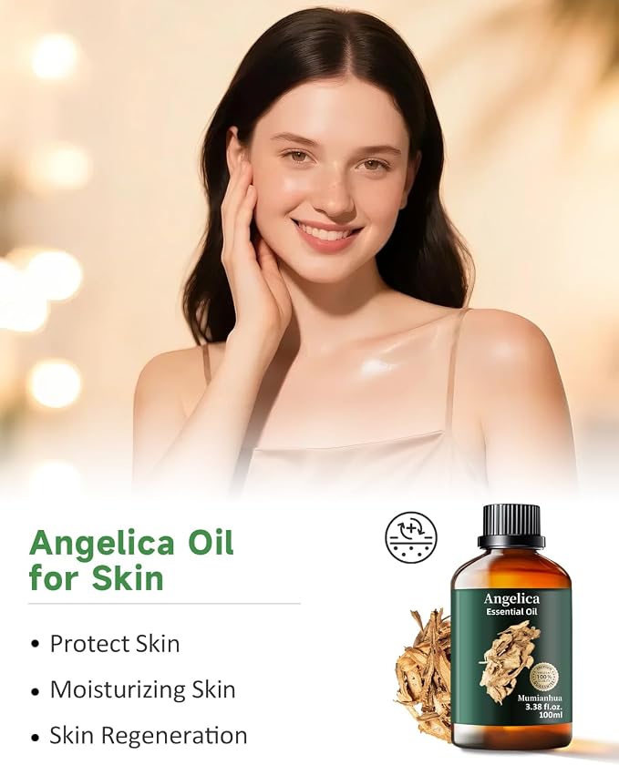 Angelica Root Essential Oil, Earthy Scent, Diffuser & DIY, 3.38 Fl Oz | Mumianhua Angelica Root Oil, Herbaceous, Spicy, Earthy Aroma. For Meditation, Skin, Hair & Candle Making