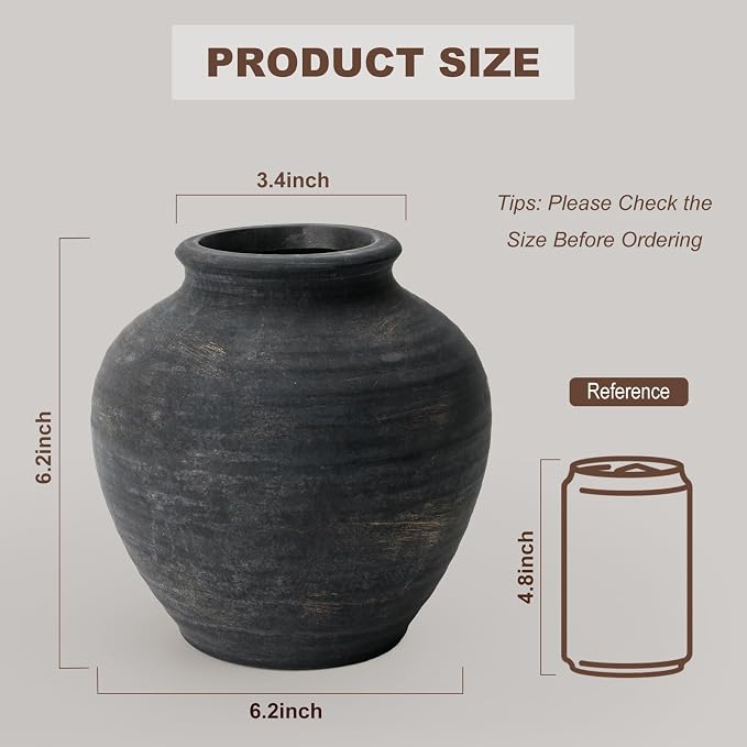 Ceramic Flower Vase Home Decor, 6.2 inch Farmhouse Rustic Vintage Decorative Vases, Pottery Terracotta Boho Flowers Vases for Dining Table, Living Room, Shelf, Kitchen, Bedroom (6.2"-Bronze)