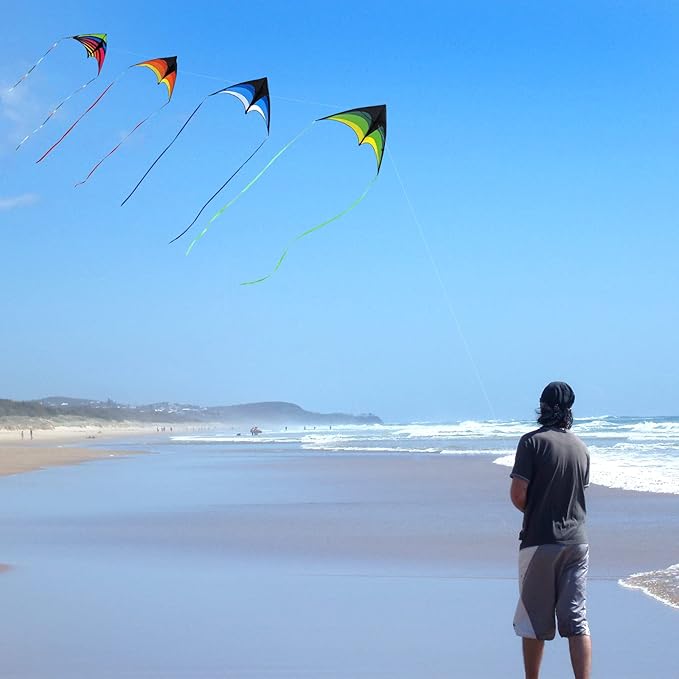Mint's Colorful Life Delta Kite for Kids & Adults, Extremely Easy to Fly Kite for Beach Trip, Best Kites for Beginners, 300ft String Handle Included