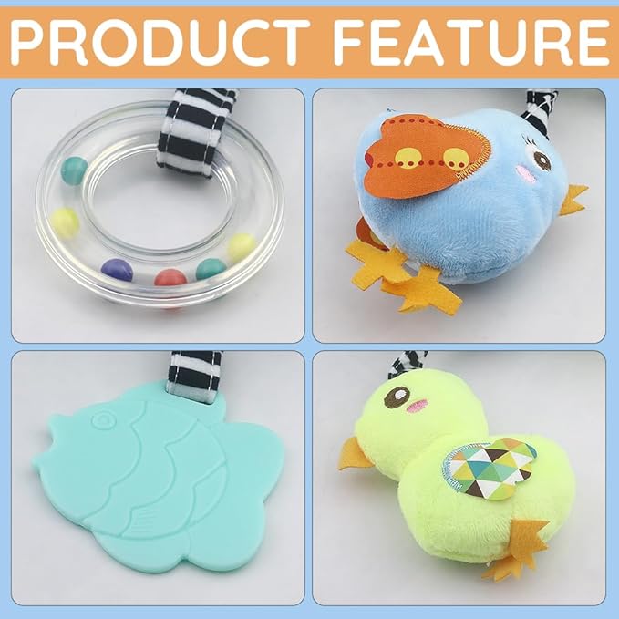 Baby car seat Toys, Activity Spiral hangings pram Toys, Plush Crib Toys with Squeaky for boy or Girl (Duck)