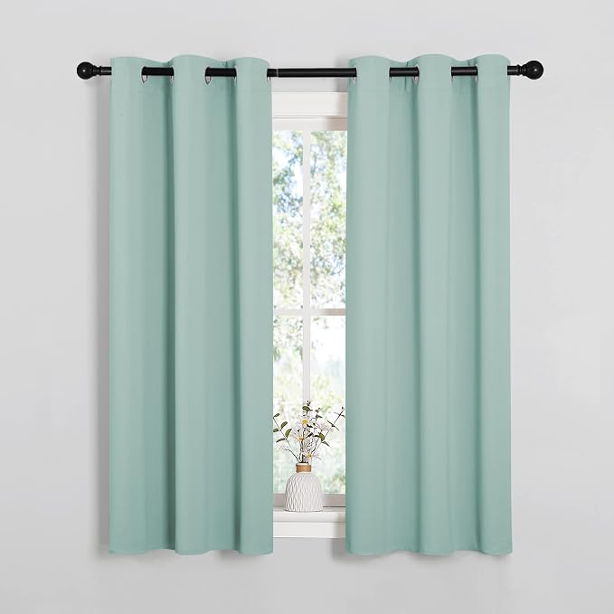 NICETOWN Window Curtain Panels, Thermal Insulated Solid Grommet Blackout Draperies/Drapes for Loft, Dorm (Aqua, One Pair, 34 by 54-inch)