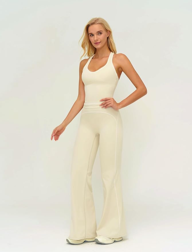 ABOCIW Two Piece Workout Sets for Women Racerback Tank Top Matching High Waist Wide Leg Yoga Pants Pilates Outfits