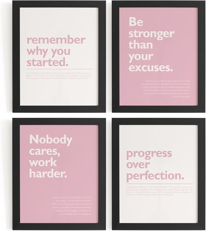 DSHFG Pink Motivational Inspirational Office Wall Art Decor Prints Set of 4 | Pink Motivational Wall Decor Trendy Retro Posters for Office Home Decor, Inspirational Posters Prints 8x10 Unframed