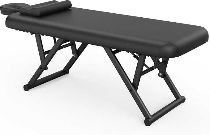 Heavy Duty Stationary Massage Table - Adjustable Massage Table With Adjustable Height & Fixed Backrest, Treatment Tables With PU Leather, C-Shaped Pillow and Sturdy Metal Frame Support Up to 1000LBS