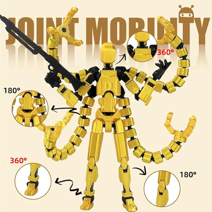 T13 Action Figure, Assembly Completed Action Figures,T 13 3D Printed Toys - The Premium Robot for Sci-Fi Enthusiasts,Four Claws Robot 5.2 Inch (Gold)