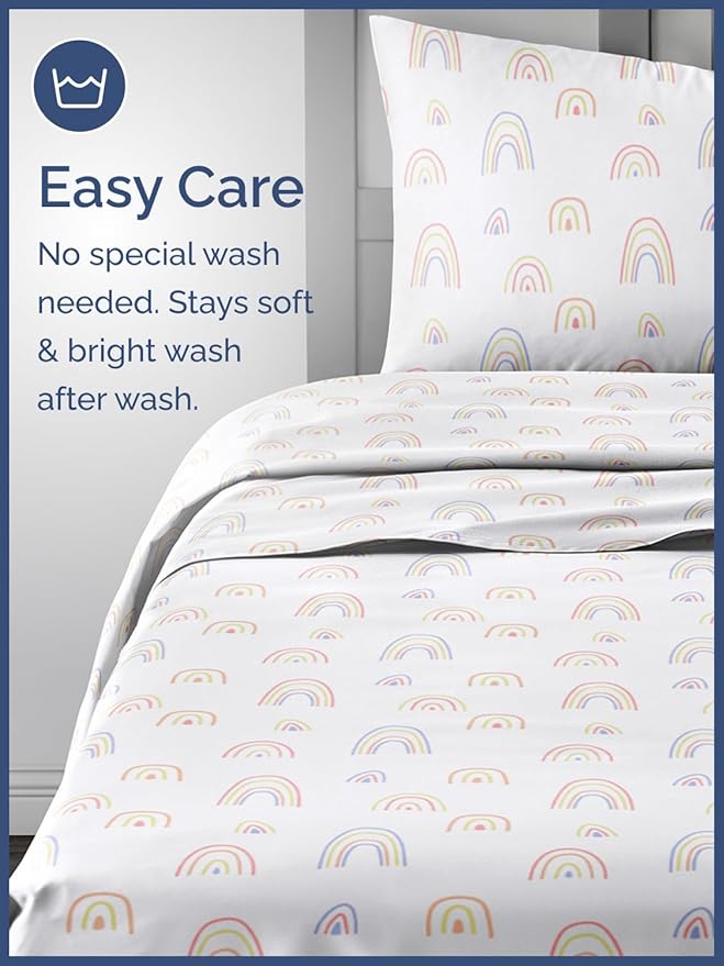 Kids Twin Size Bed Sheet Set - 3 Piece Kids Loft Bed Sheets - Rainbow Cartoon Theme Bedding - Soft, Cute and Cozy - Breathable and Machine Washable - Colorful Bed Set for Boys, Girls, Teens & Toddlers